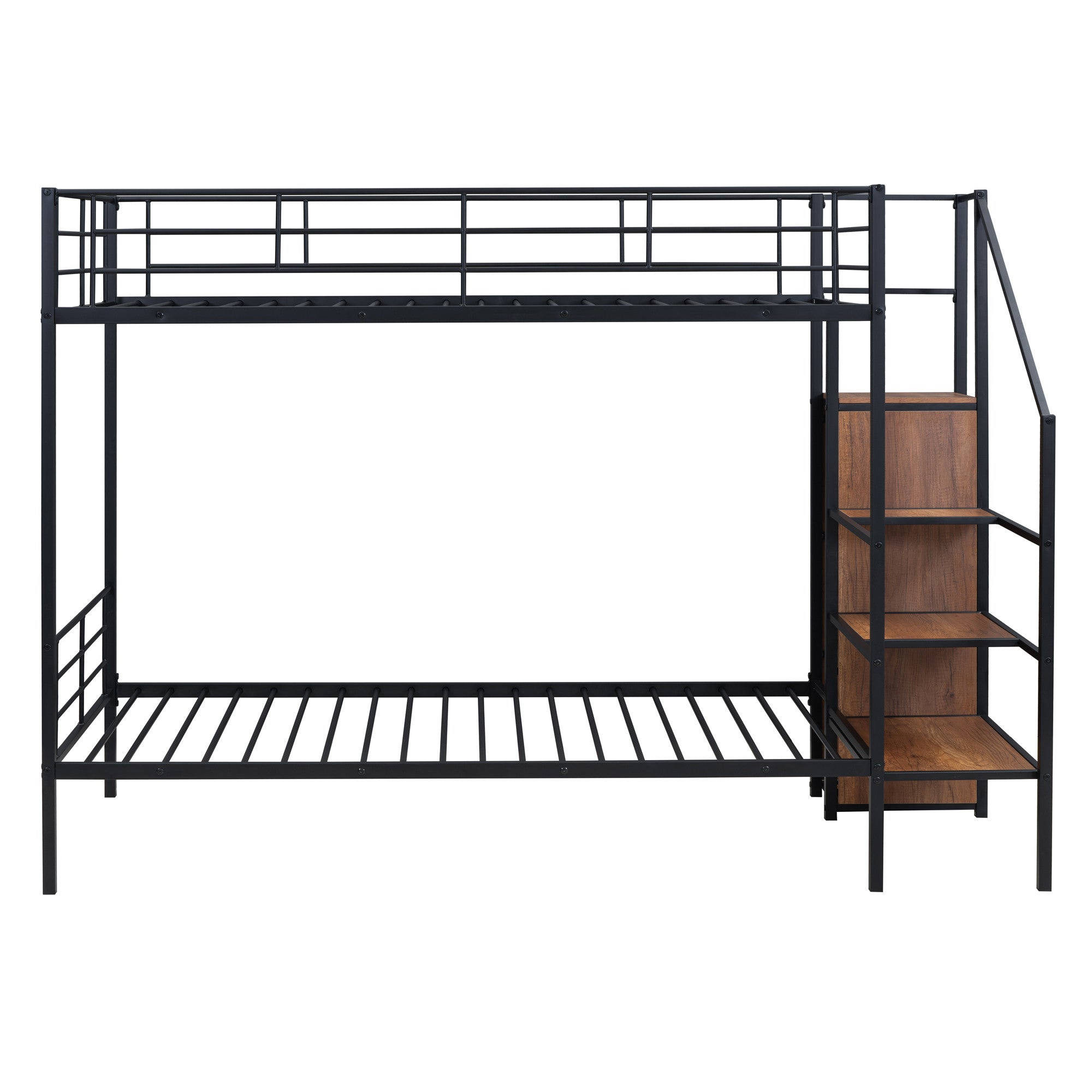 Black Twin Over Twin Metal Bunk Bed With Stairs And Storage