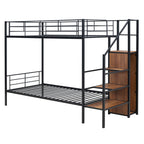 Black Twin Over Twin Metal Bunk Bed With Stairs And Storage