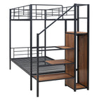 Black Twin Over Twin Metal Bunk Bed With Stairs And Storage