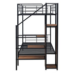 Black Twin Over Twin Metal Bunk Bed With Stairs And Storage