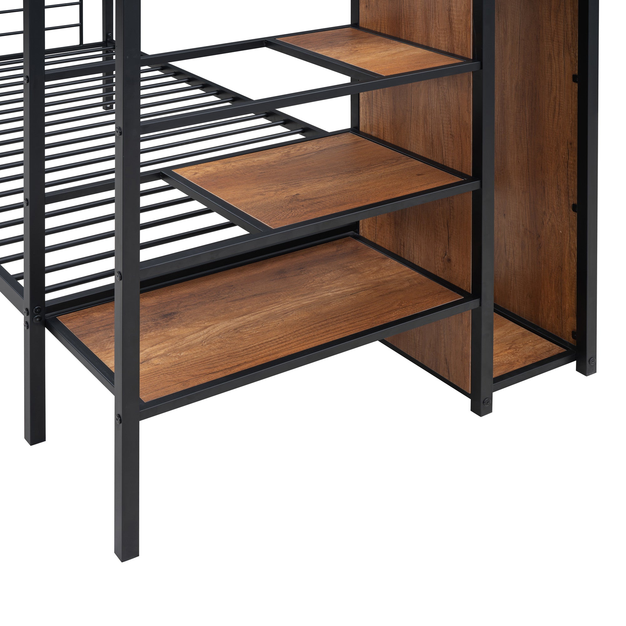 Black Twin Over Twin Metal Bunk Bed With Stairs And Storage