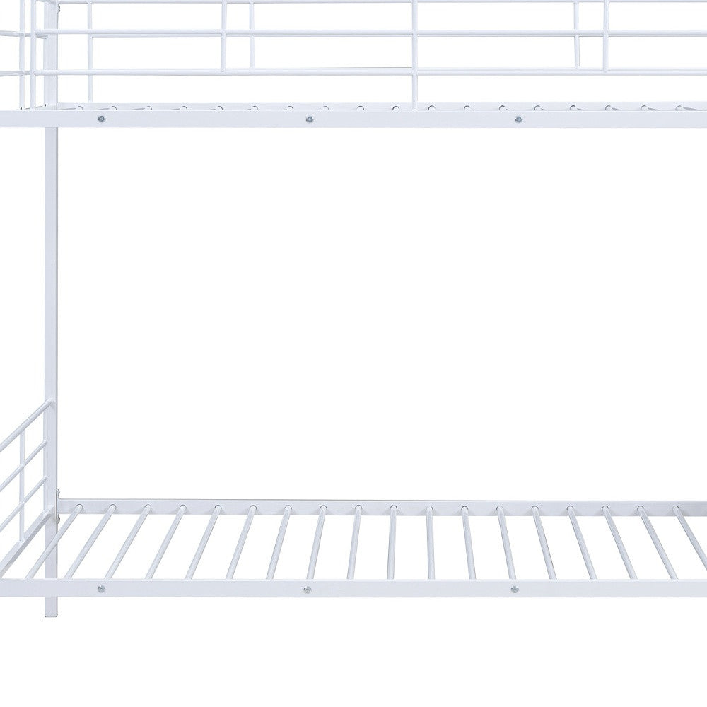 White Twin Over Twin Metal Bunk Bed With Stairs And Storage