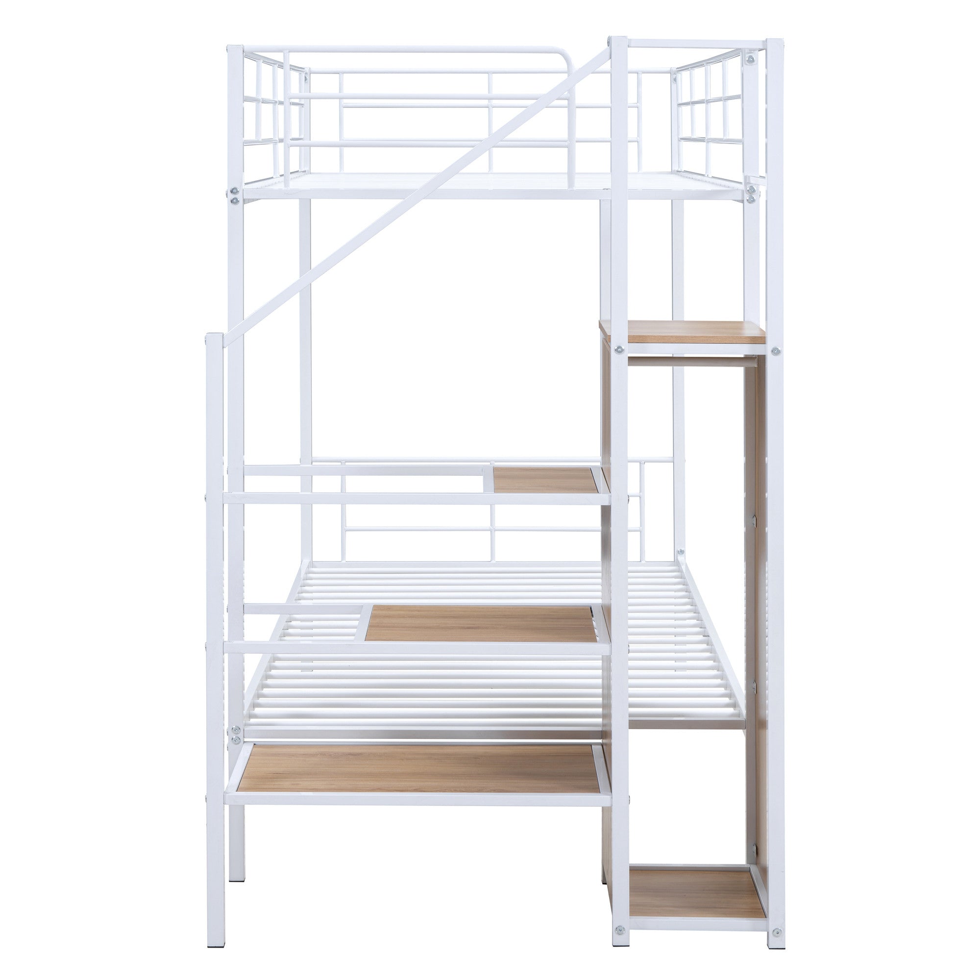 White Twin Over Twin Metal Bunk Bed With Stairs And Storage