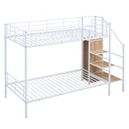 White Twin Over Twin Metal Bunk Bed With Stairs And Storage