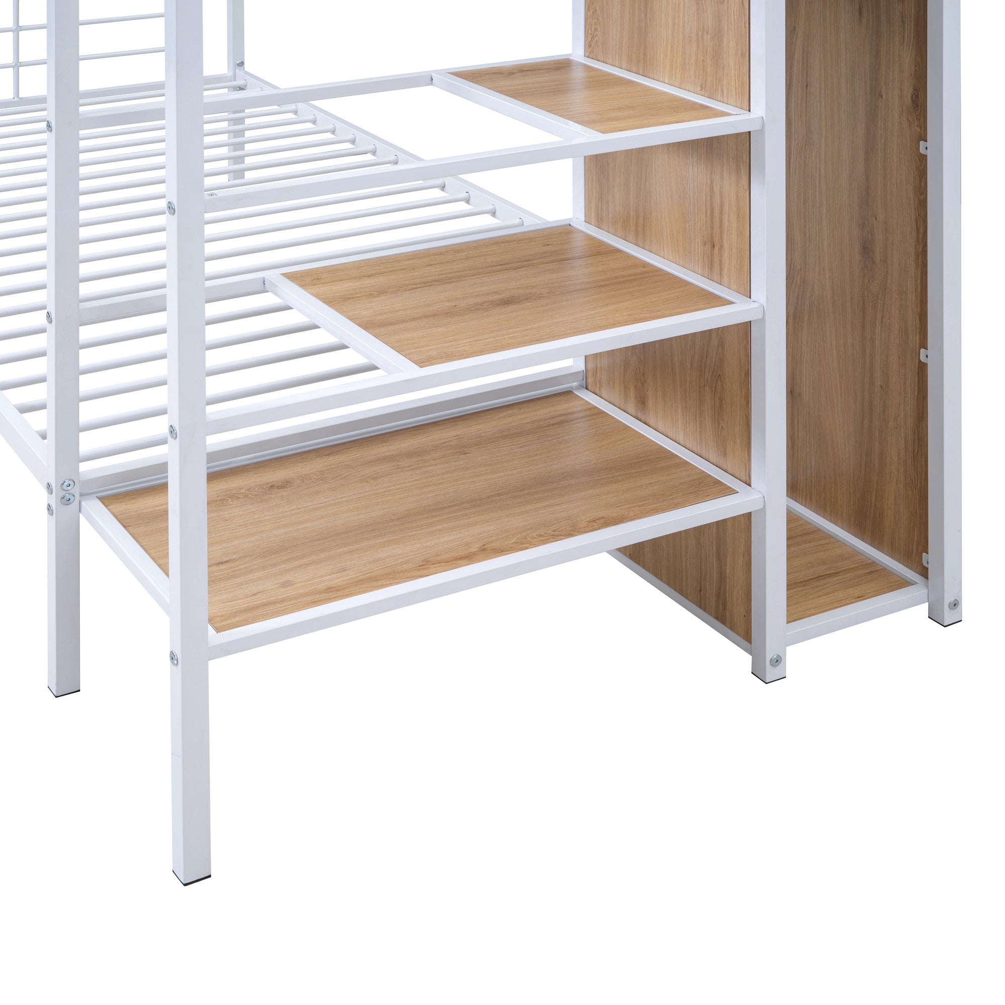 White Twin Over Twin Metal Bunk Bed With Stairs And Storage