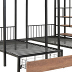 Black Full Over Two Twins Metal Bunk Bed With Stairs And Storage