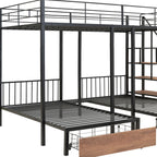 Black Full Over Two Twins Metal Bunk Bed With Stairs And Storage