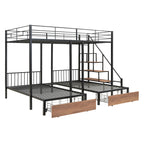 Black Full Over Two Twins Metal Bunk Bed With Stairs And Storage