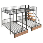 Black Full Over Two Twins Metal Bunk Bed With Stairs And Storage