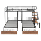 Black Full Over Two Twins Metal Bunk Bed With Stairs And Storage