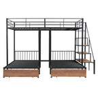 Black Full Over Two Twins Metal Bunk Bed With Stairs And Storage