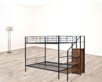 Black Full Over Full Metal Bunk Bed With Stairs And Storage