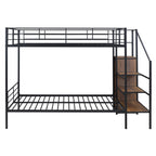 Black Full Over Full Metal Bunk Bed With Stairs And Storage