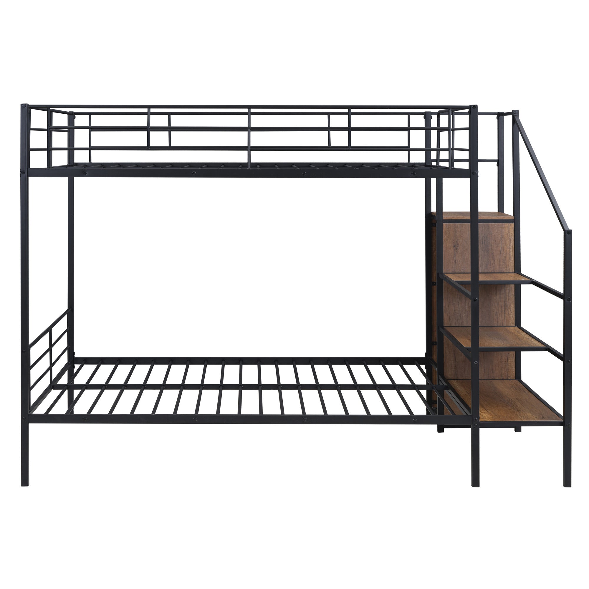 Black Full Over Full Metal Bunk Bed With Stairs And Storage