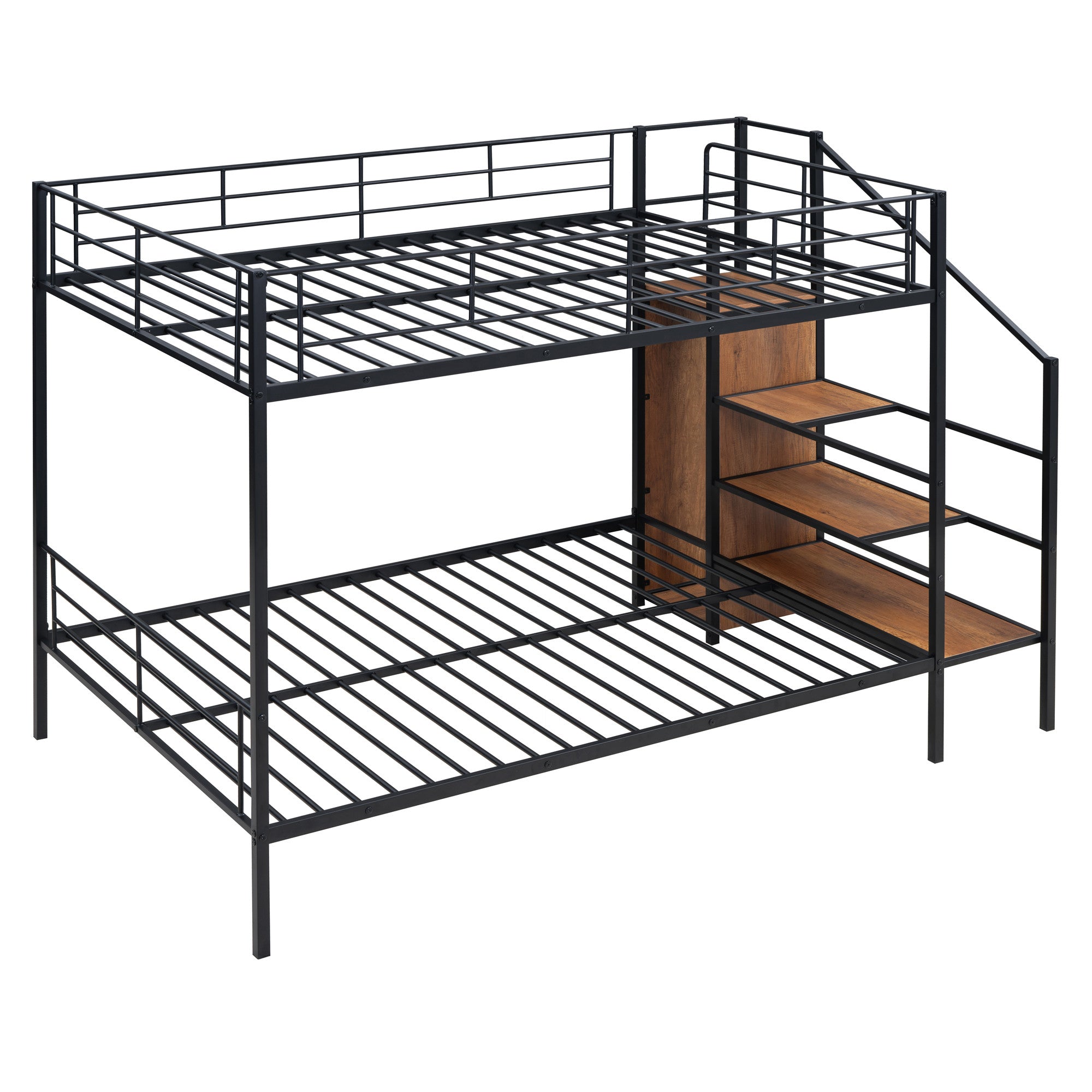 Black Full Over Full Metal Bunk Bed With Stairs And Storage