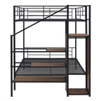 Black Full Over Full Metal Bunk Bed With Stairs And Storage