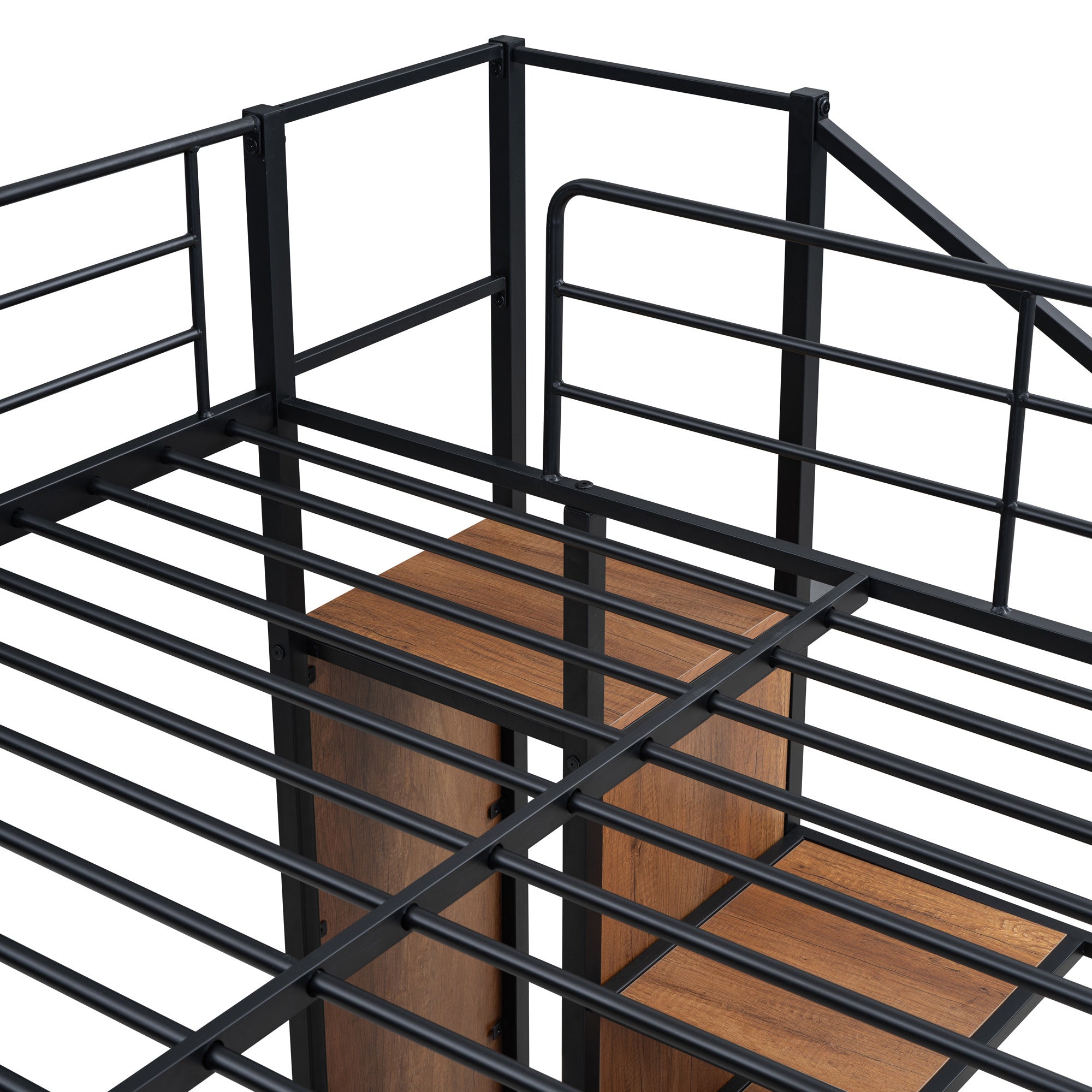Black Full Over Full Metal Bunk Bed With Stairs And Storage