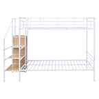 White Full Over Full Metal Bunk Bed With Stairs And Storage