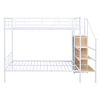 White Full Over Full Metal Bunk Bed With Stairs And Storage
