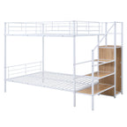 White Full Over Full Metal Bunk Bed With Stairs And Storage