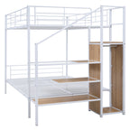 White Full Over Full Metal Bunk Bed With Stairs And Storage