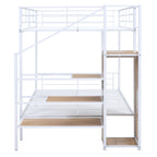 White Full Over Full Metal Bunk Bed With Stairs And Storage