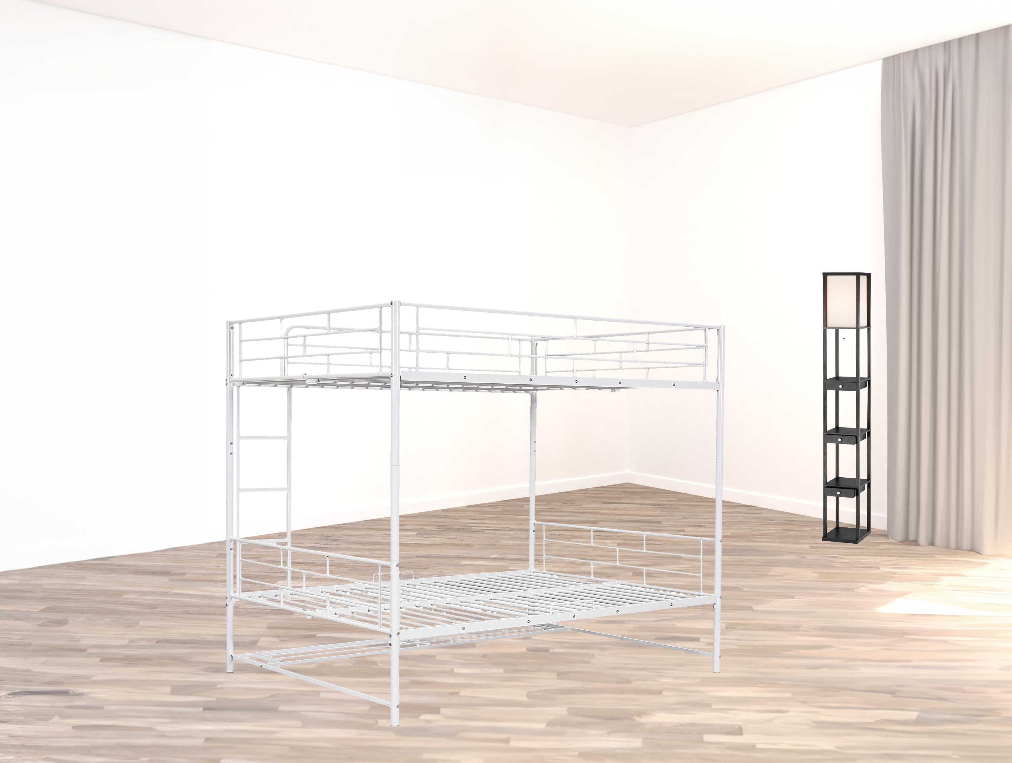 White Full Over Full Metal Bunk Bed With Storage