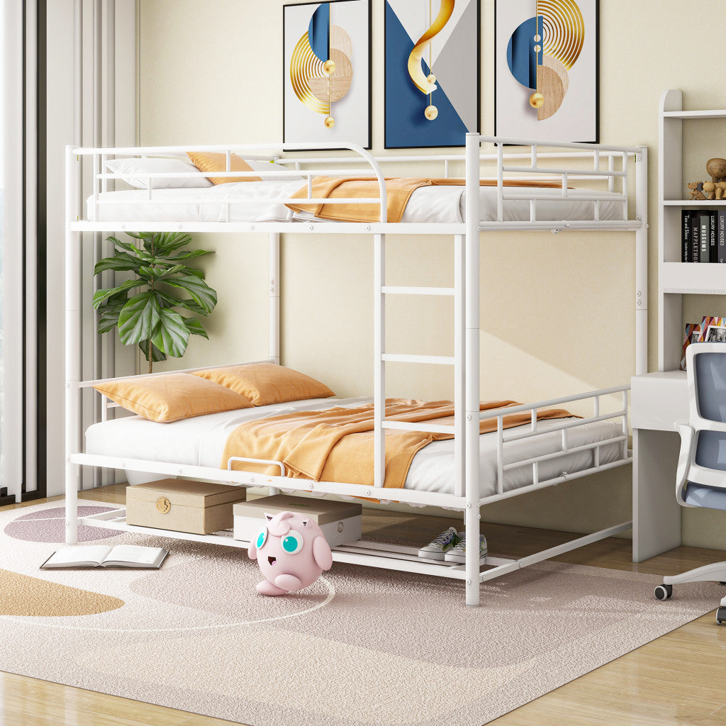 White Full Over Full Metal Bunk Bed With Storage