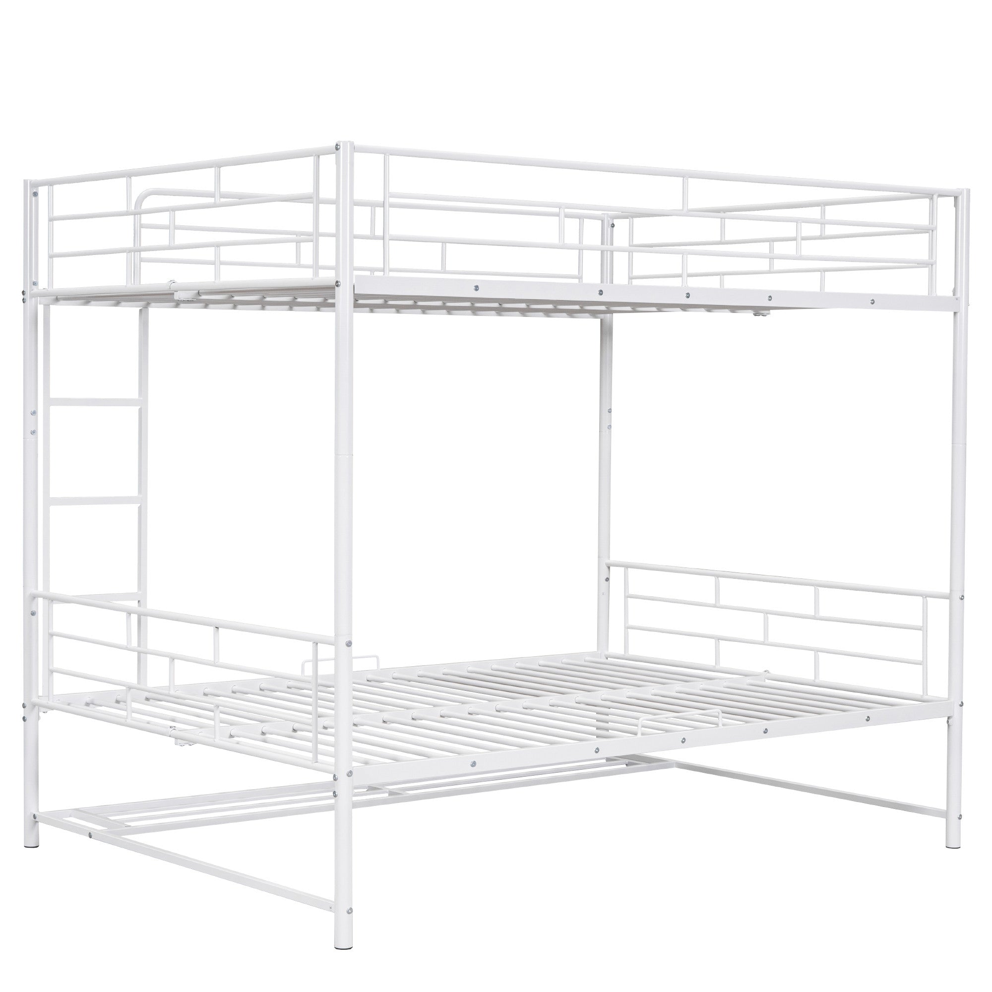 White Full Over Full Metal Bunk Bed With Storage