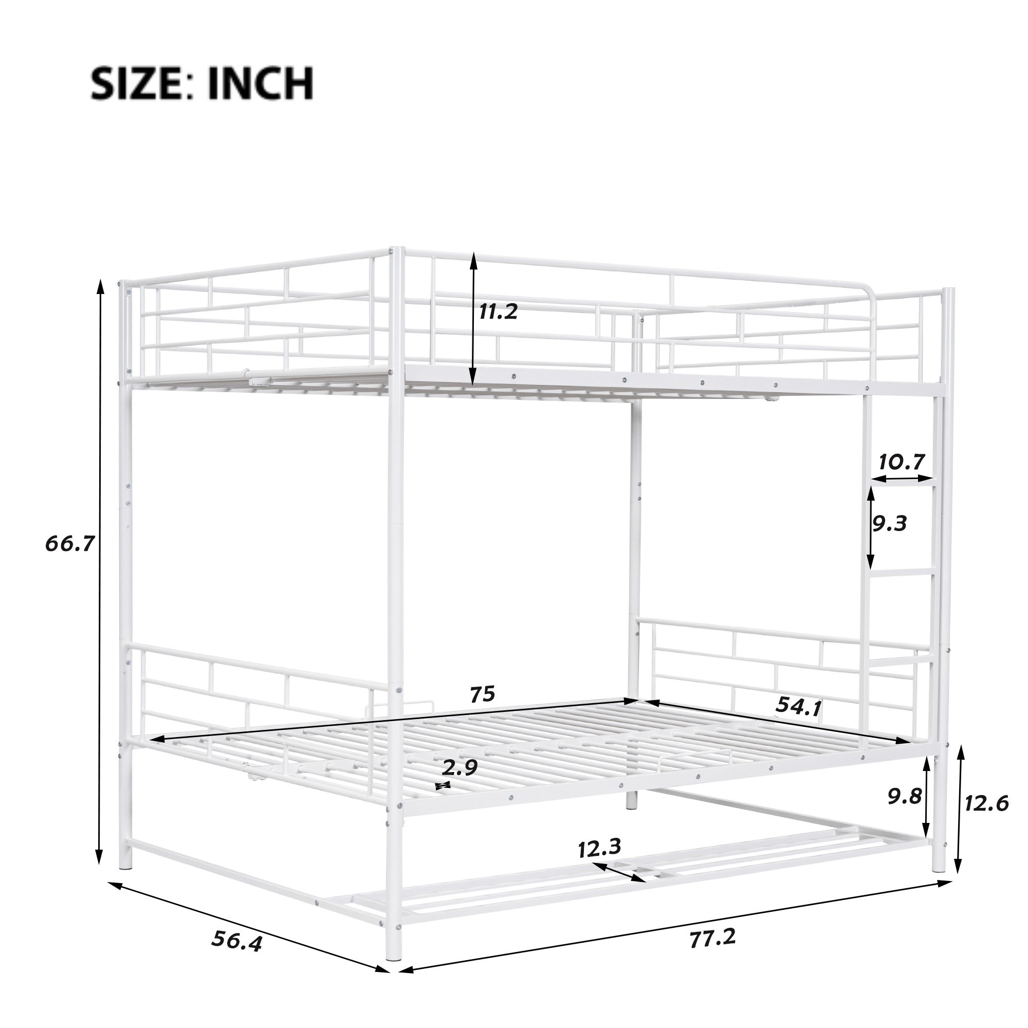 White Full Over Full Metal Bunk Bed With Storage