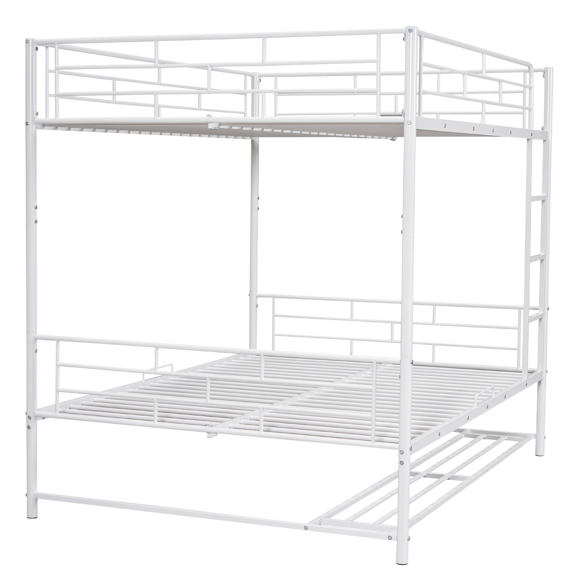 White Full Over Full Metal Bunk Bed With Storage