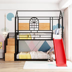Black Twin Over Twin Dollhouse Metal Bunk Bed With Stairs And Slide And Storage