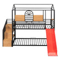 Black Twin Over Twin Dollhouse Metal Bunk Bed With Stairs And Slide And Storage