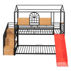 Black Twin Over Twin Dollhouse Metal Bunk Bed With Stairs And Slide And Storage