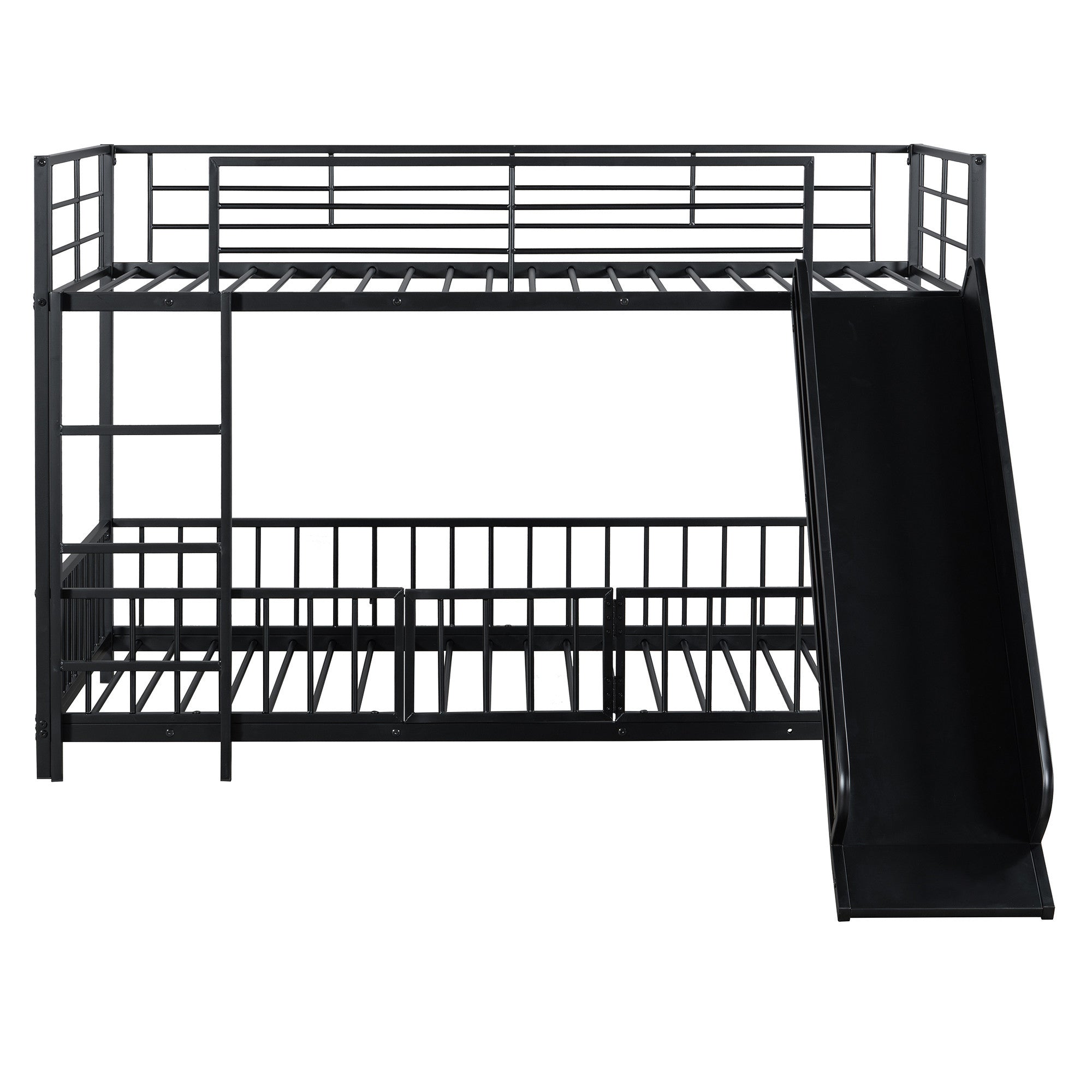 Black Twin Over Twin Metal Bunk Bed With Slide