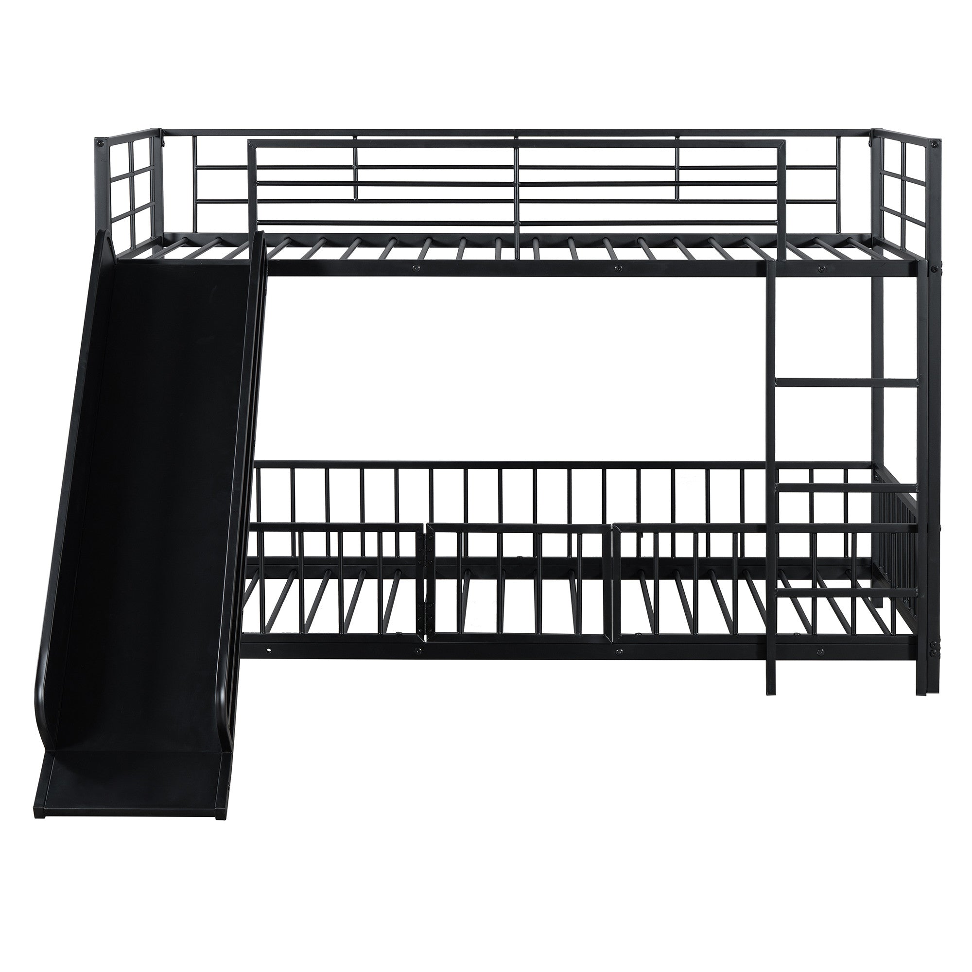 Black Twin Over Twin Metal Bunk Bed With Slide