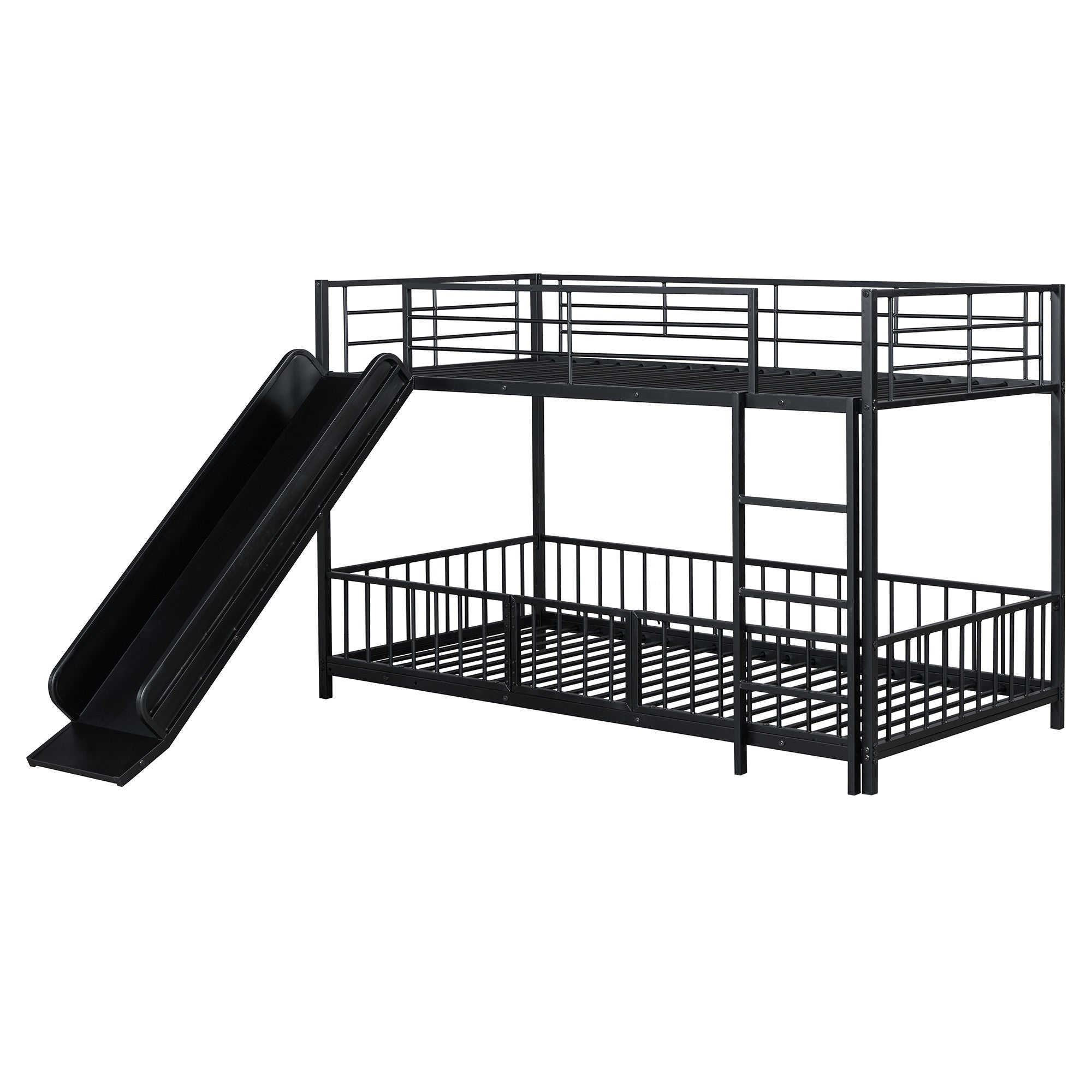 Black Twin Over Twin Metal Bunk Bed With Slide