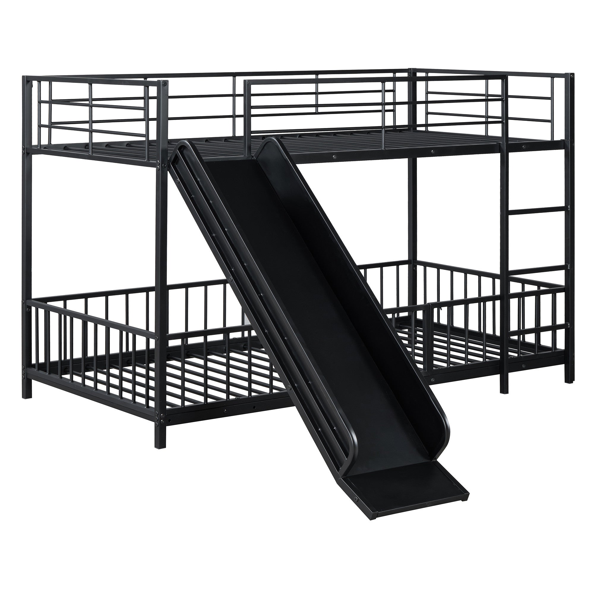 Black Twin Over Twin Metal Bunk Bed With Slide
