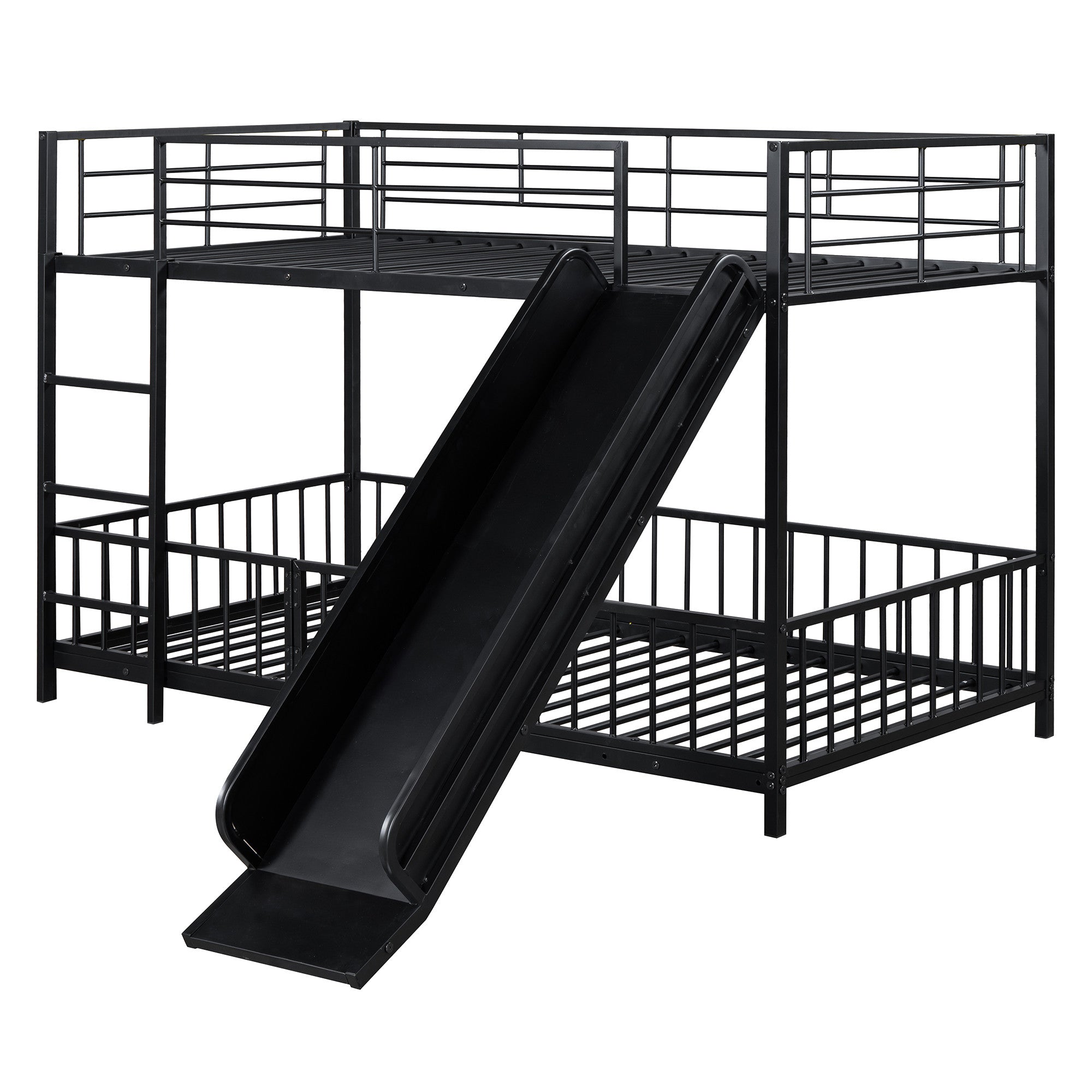 Black Twin Over Twin Metal Bunk Bed With Slide
