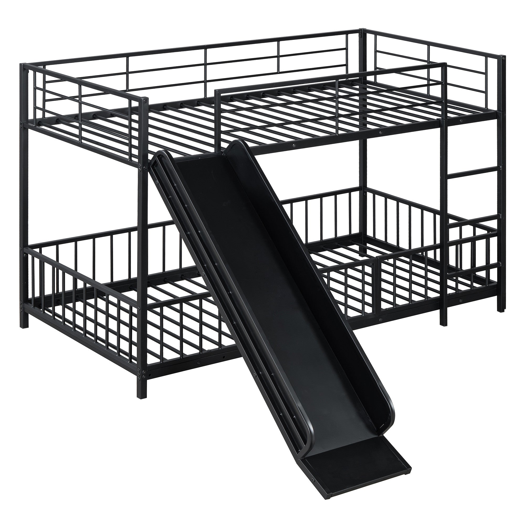 Black Twin Over Twin Metal Bunk Bed With Slide