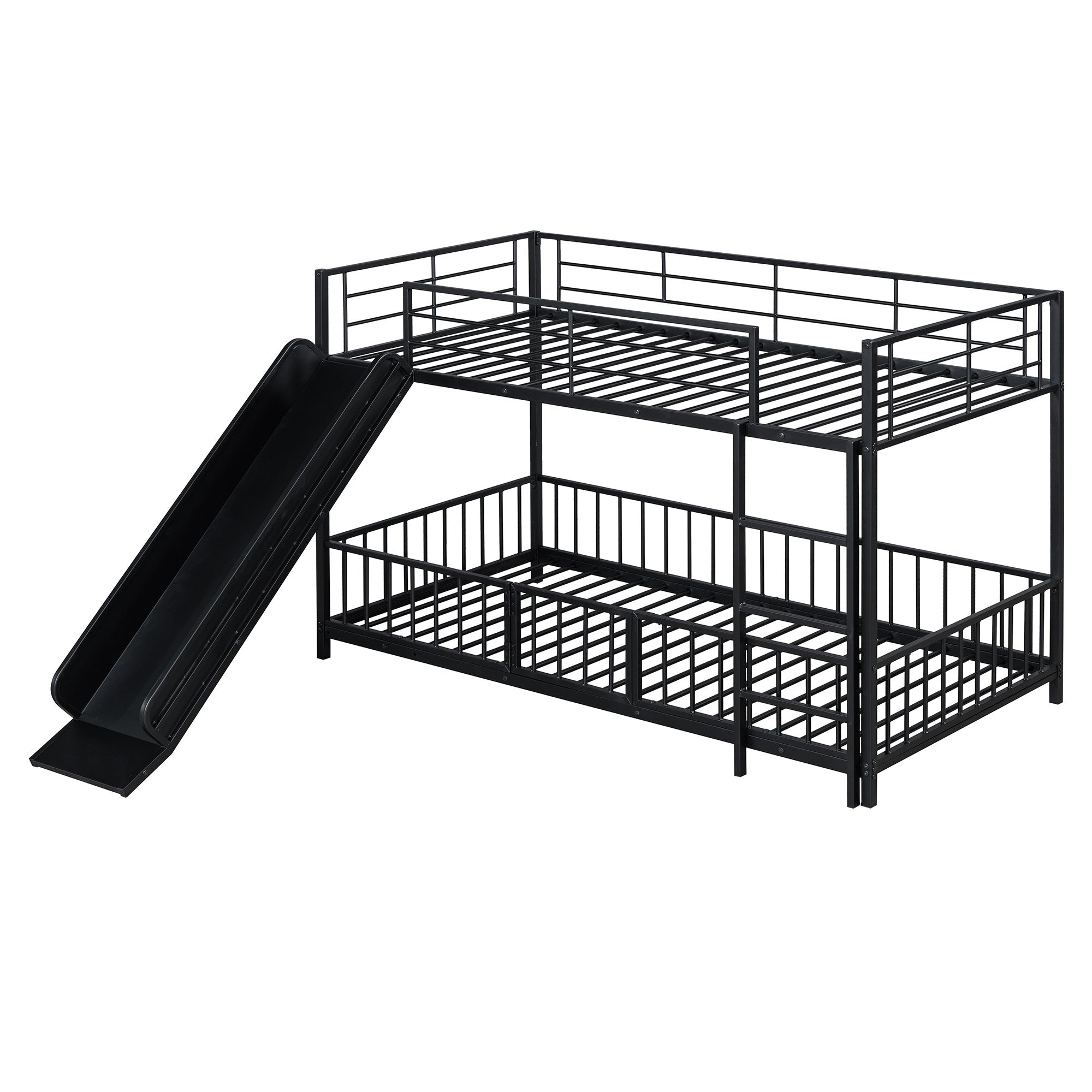 Black Twin Over Twin Metal Bunk Bed With Slide