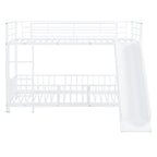 White Twin Over Twin Metal Bunk Bed With Slide