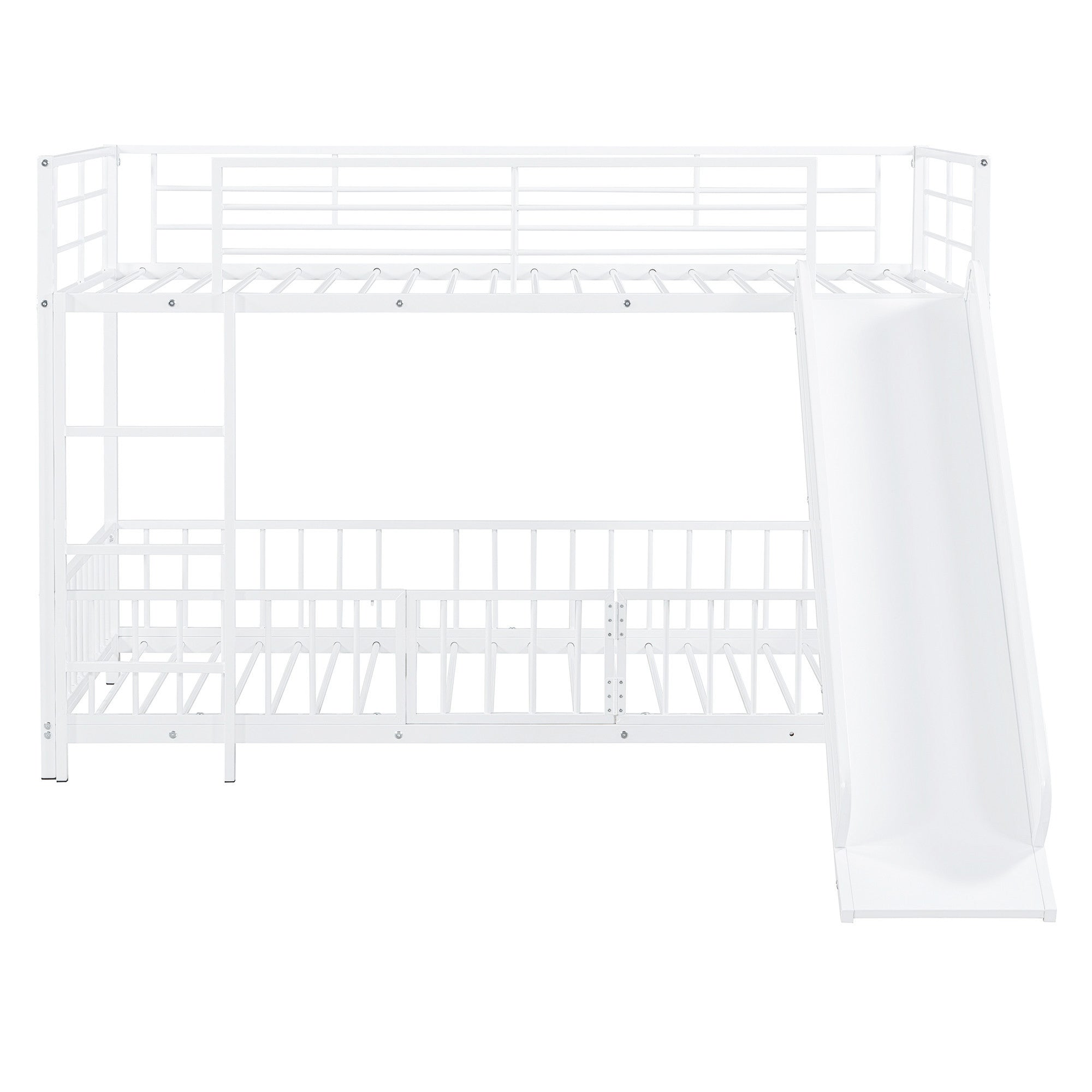 White Twin Over Twin Metal Bunk Bed With Slide