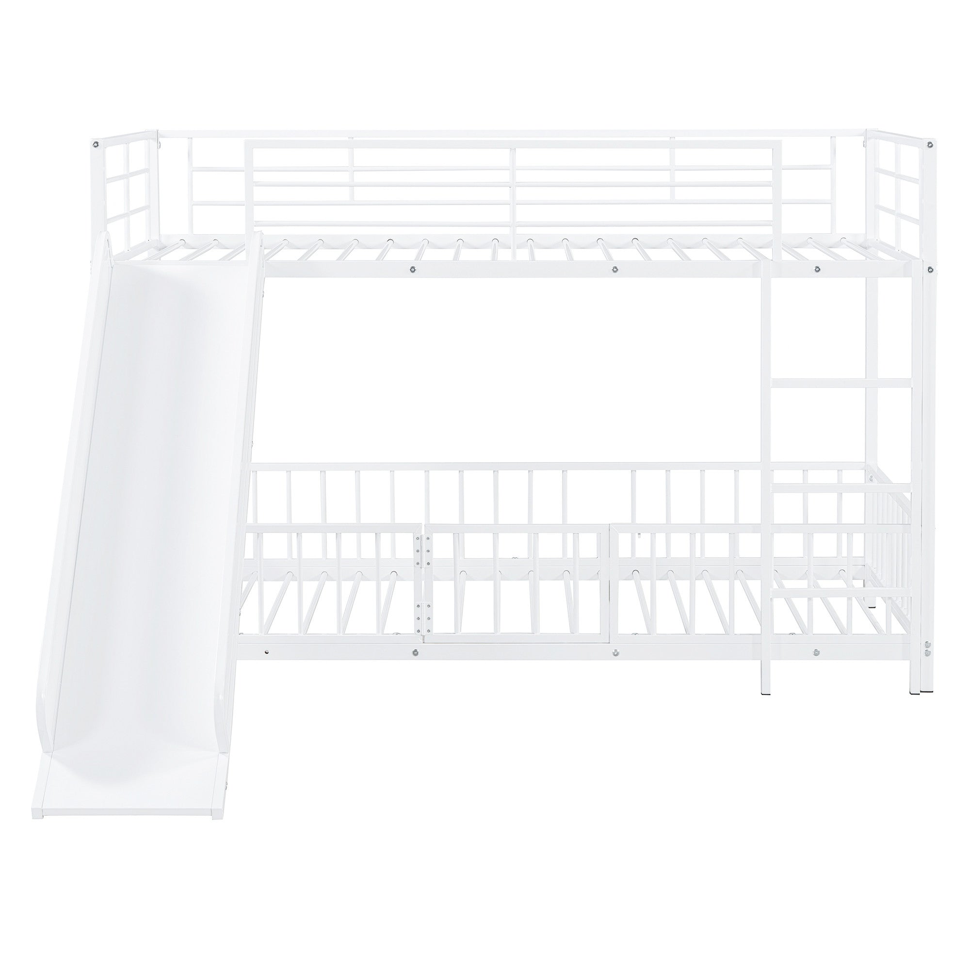 White Twin Over Twin Metal Bunk Bed With Slide