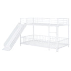White Twin Over Twin Metal Bunk Bed With Slide