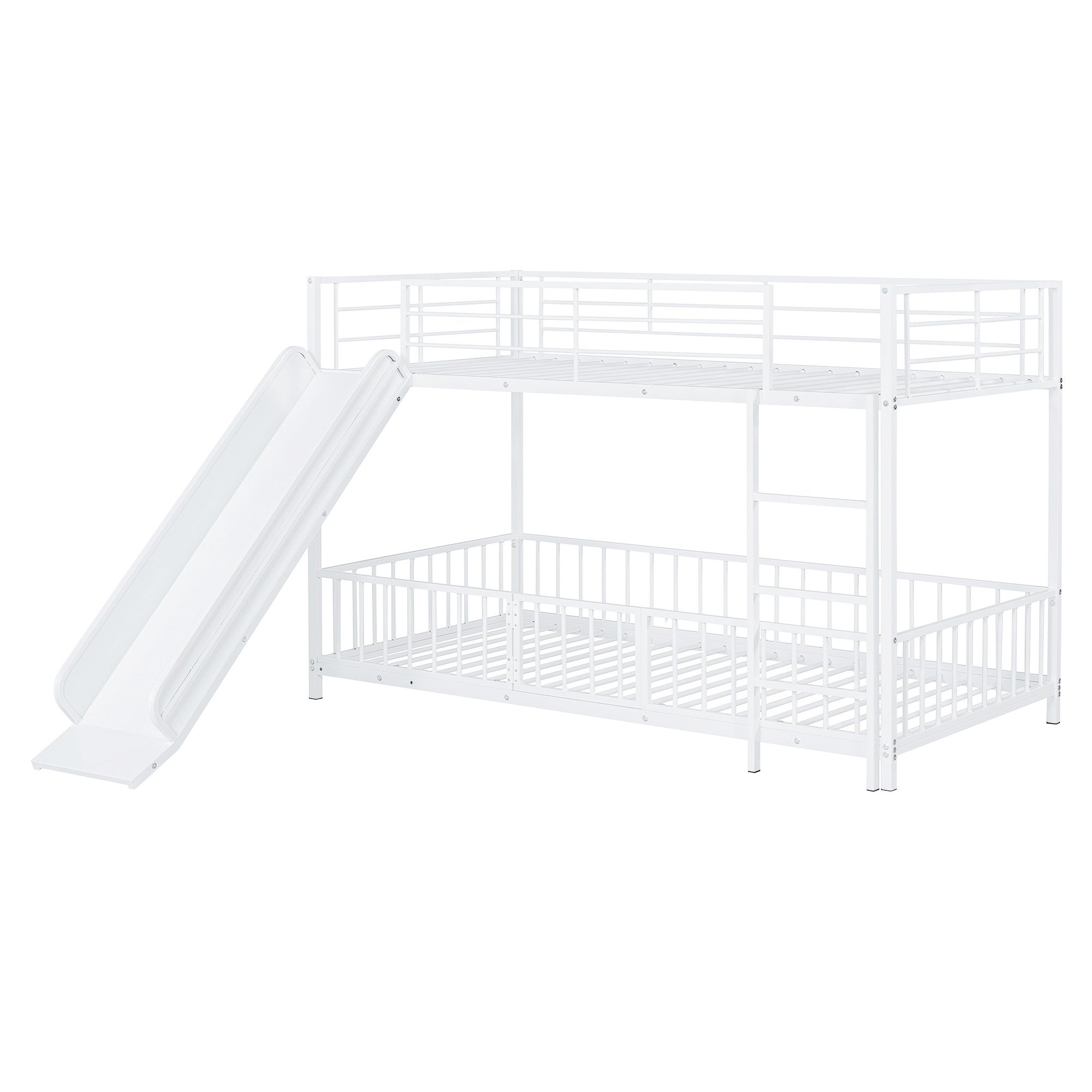 White Twin Over Twin Metal Bunk Bed With Slide