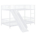 White Twin Over Twin Metal Bunk Bed With Slide