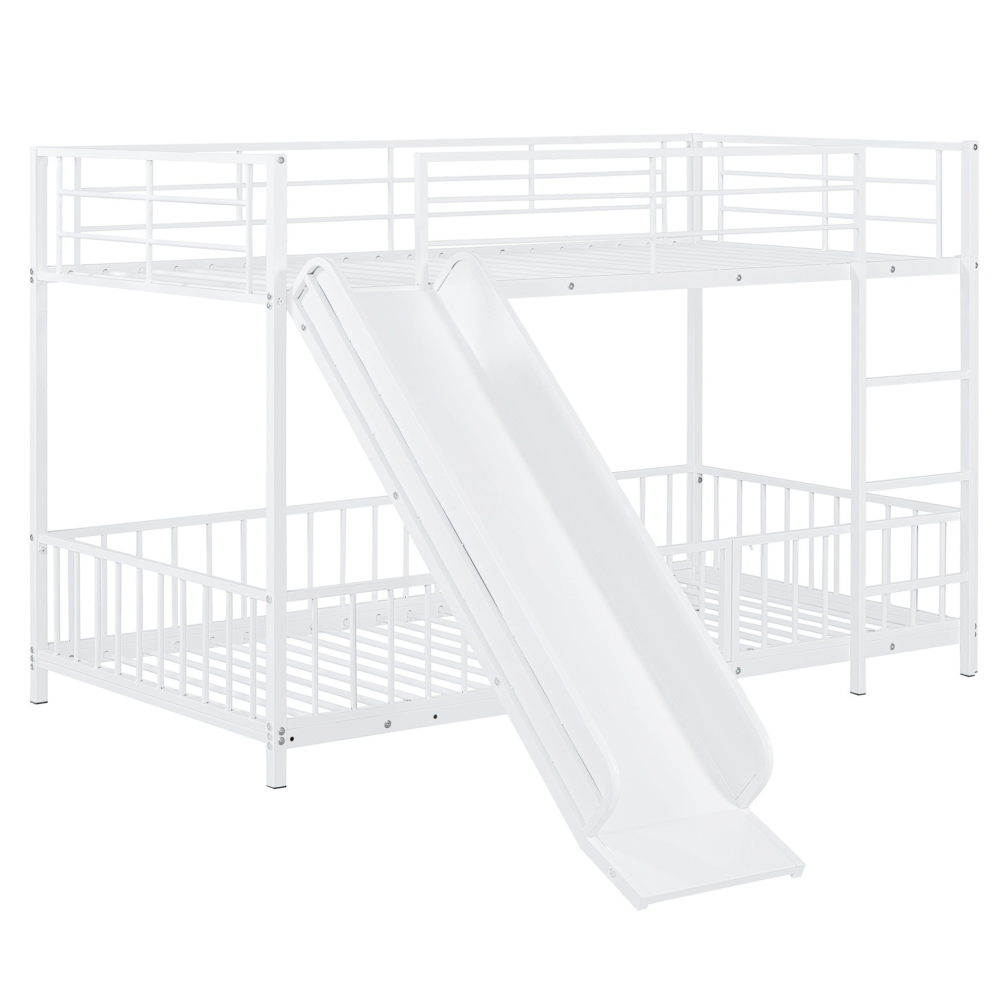 White Twin Over Twin Metal Bunk Bed With Slide