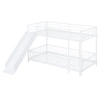White Twin Over Twin Metal Bunk Bed With Slide