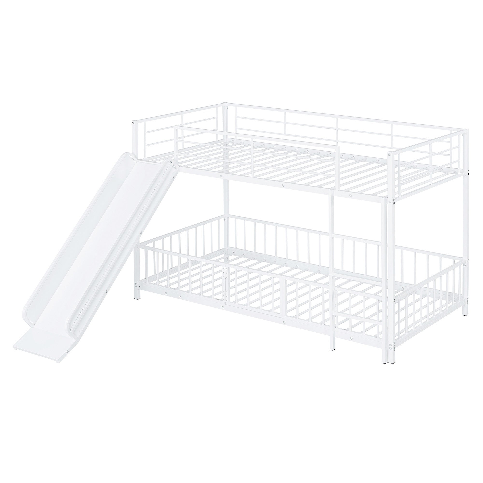 White Twin Over Twin Metal Bunk Bed With Slide